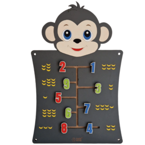 Maymun figürlü ahşap sayı eşleştirme duvar oyunu