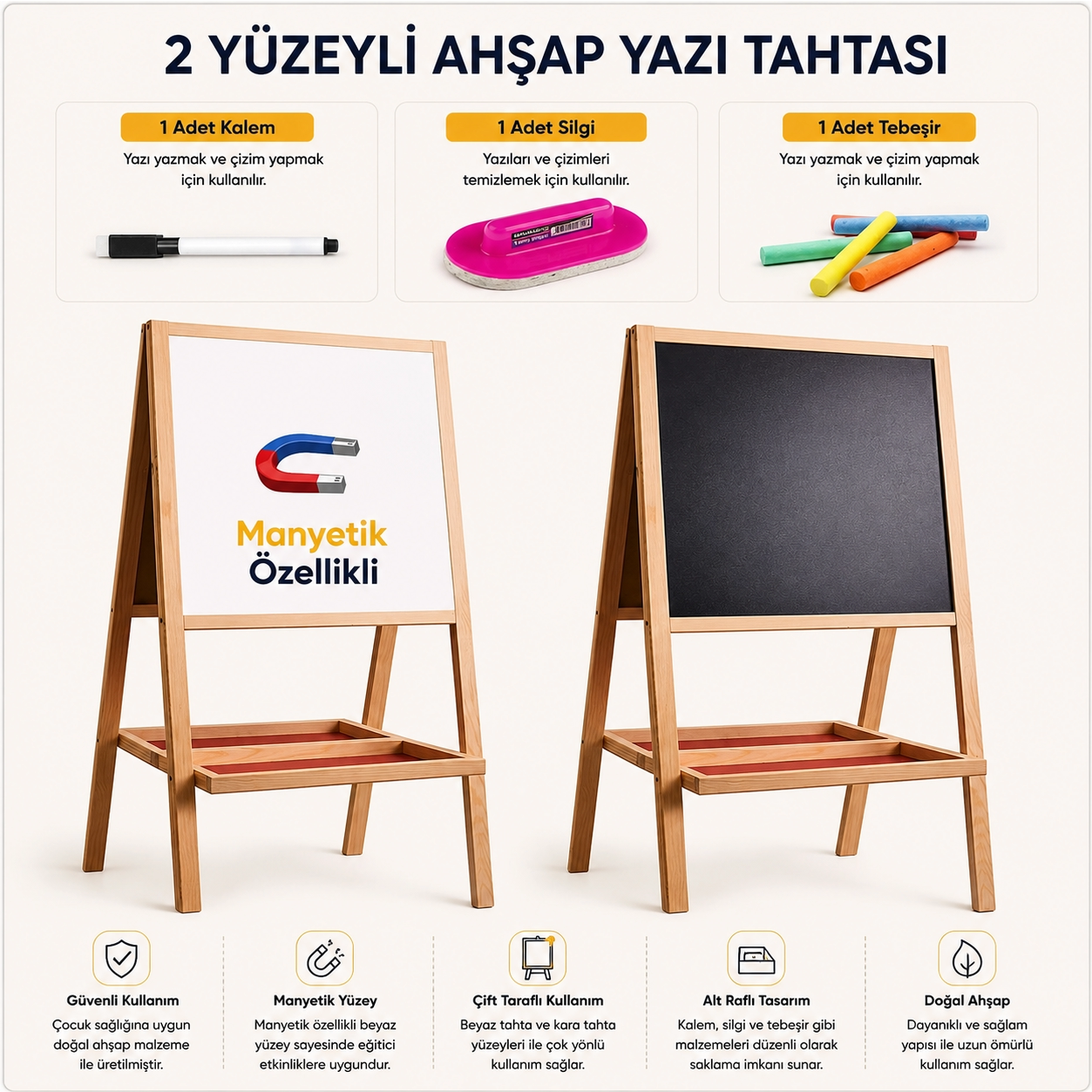 2 Yüzeyli Ahşap Yazı Tahtası